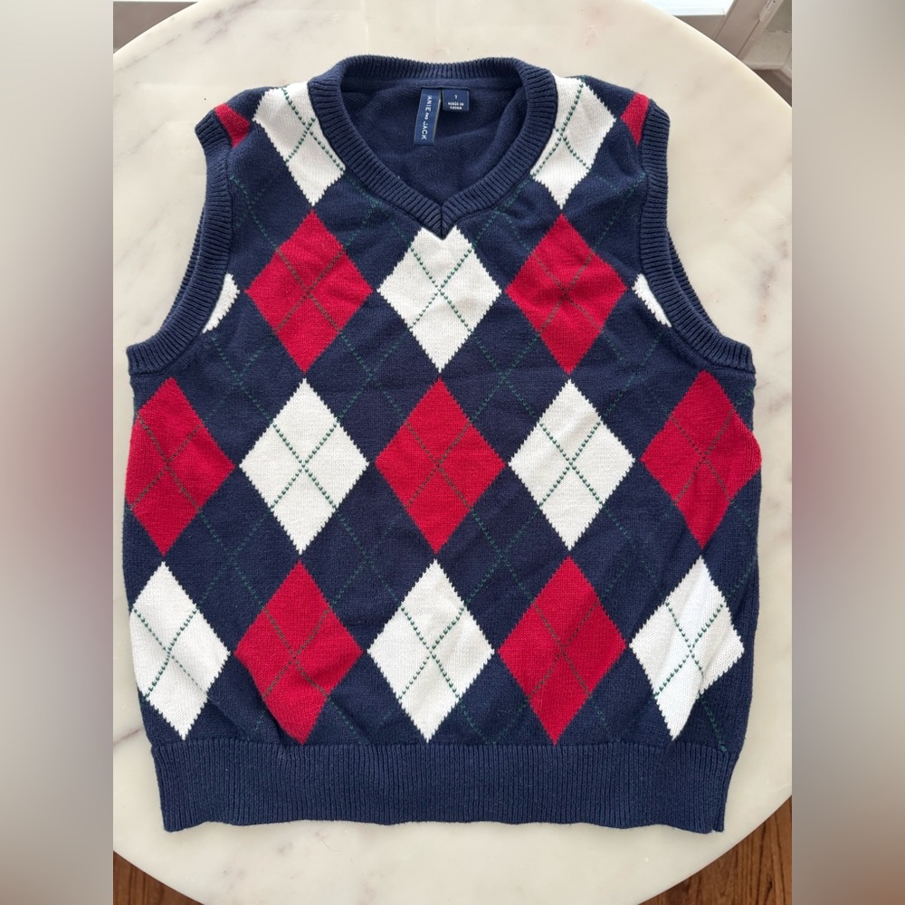 Janie and Jack Kids Argyle V-Neck Sweater Vest - Size 7